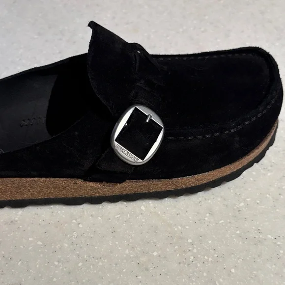 Birkenstock Black Suede Mules with Buckle - Picture 3 of 5
